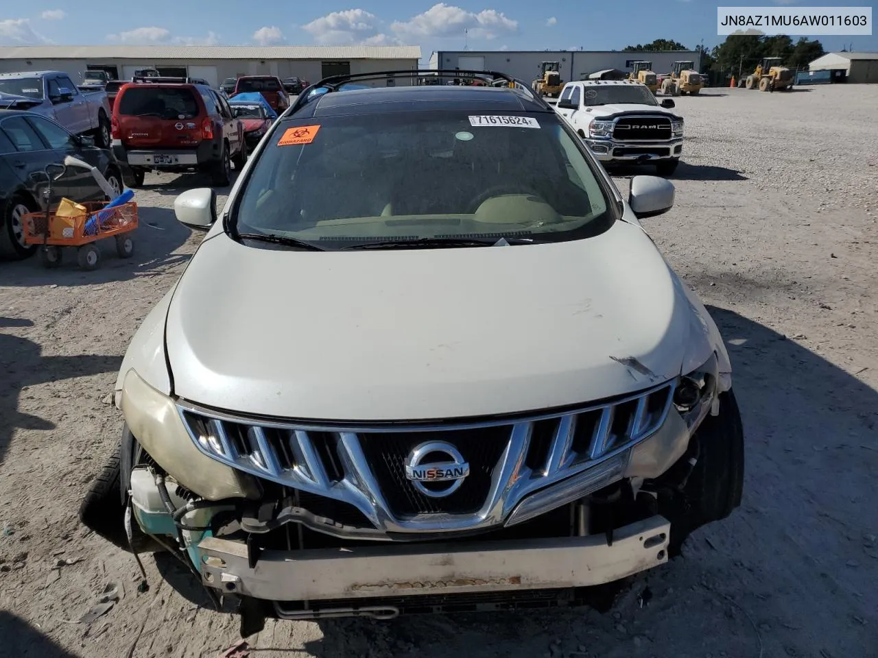 2010 Nissan Murano S VIN: JN8AZ1MU6AW011603 Lot: 71615624