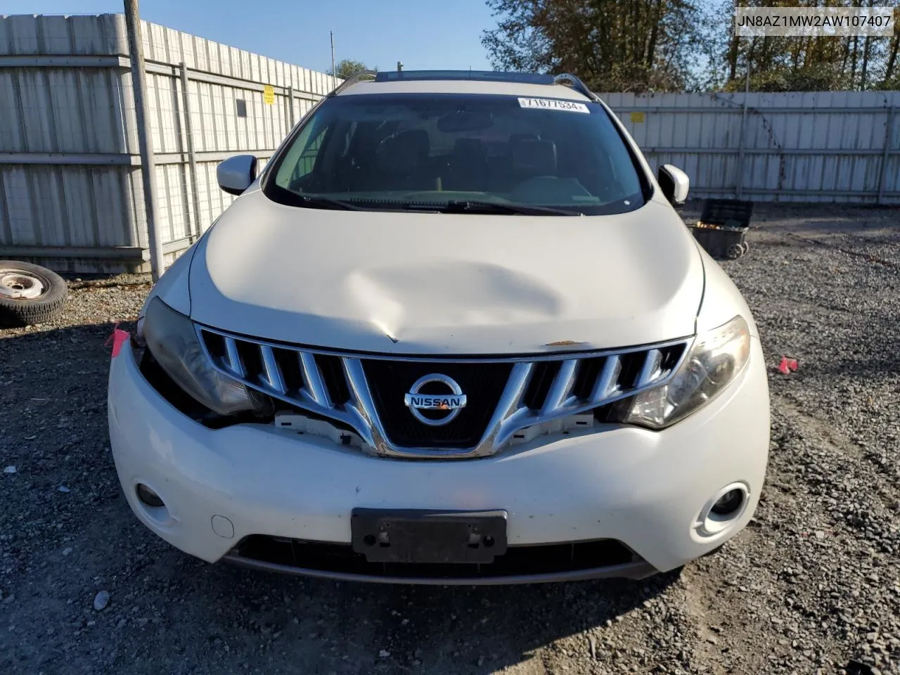 2010 Nissan Murano S VIN: JN8AZ1MW2AW107407 Lot: 71677534