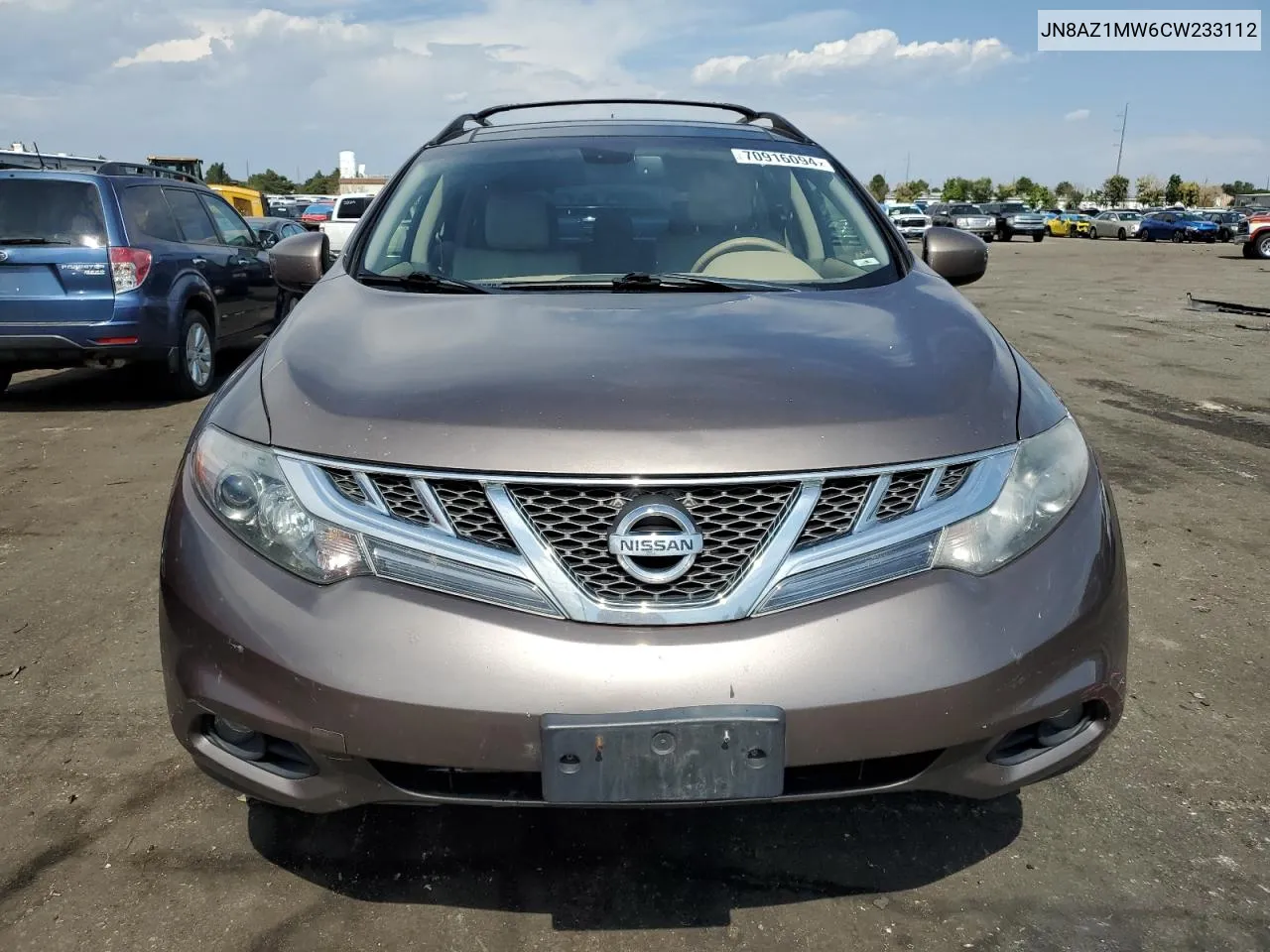 2012 Nissan Murano S VIN: JN8AZ1MW6CW233112 Lot: 70916094