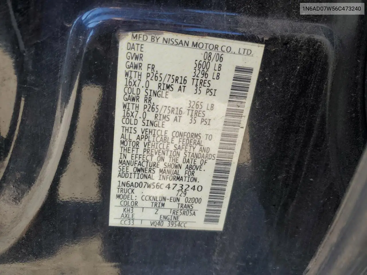 1N6AD07W56C473240 2006 Nissan Frontier Crew Cab Le