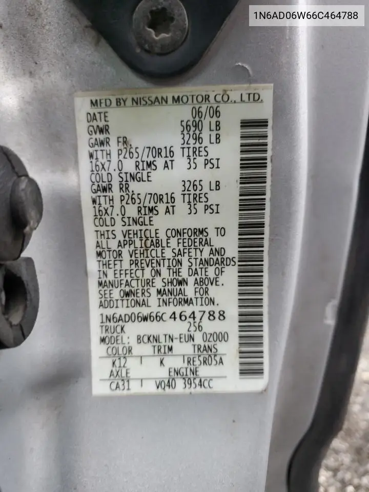 1N6AD06W66C464788 2006 Nissan Frontier King Cab Le