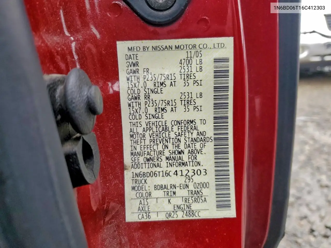 1N6BD06T16C412303 2006 Nissan Frontier King Cab Xe