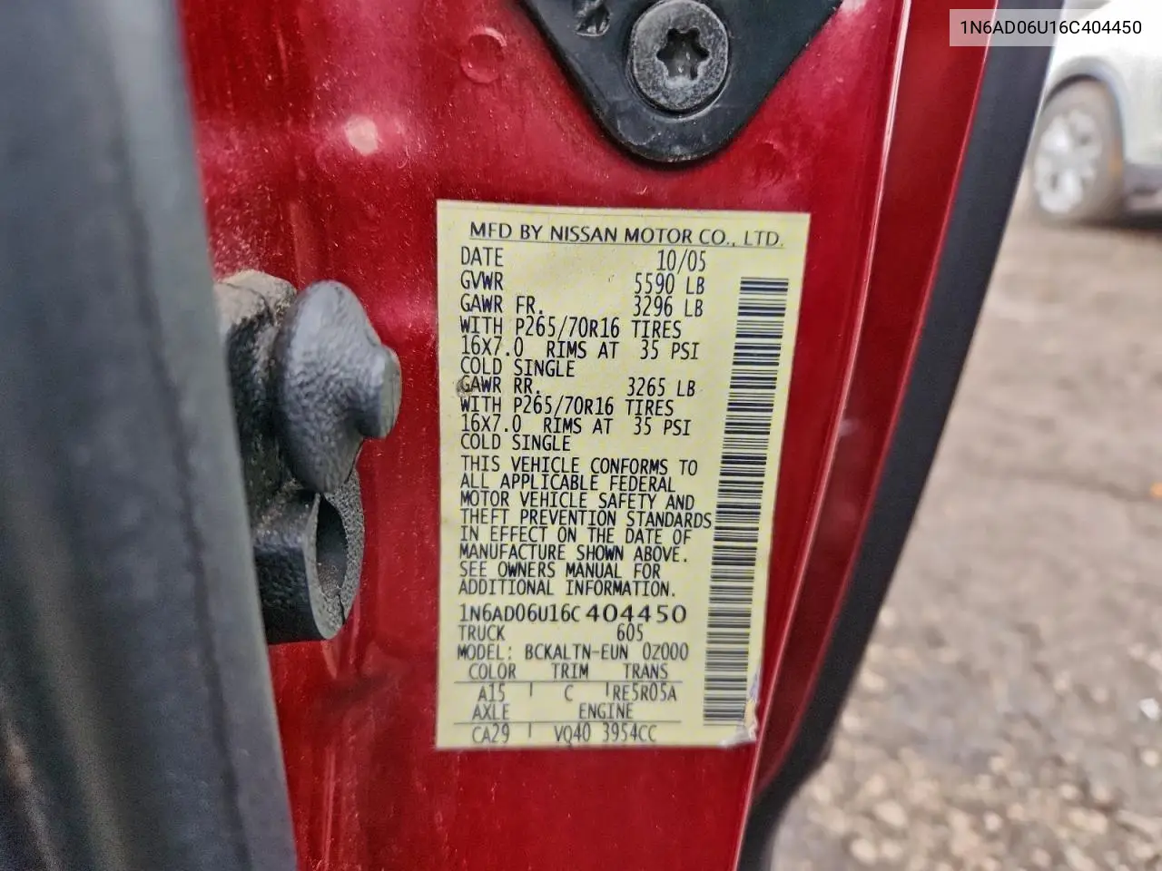 1N6AD06U16C404450 2006 Nissan Frontier King Cab Le