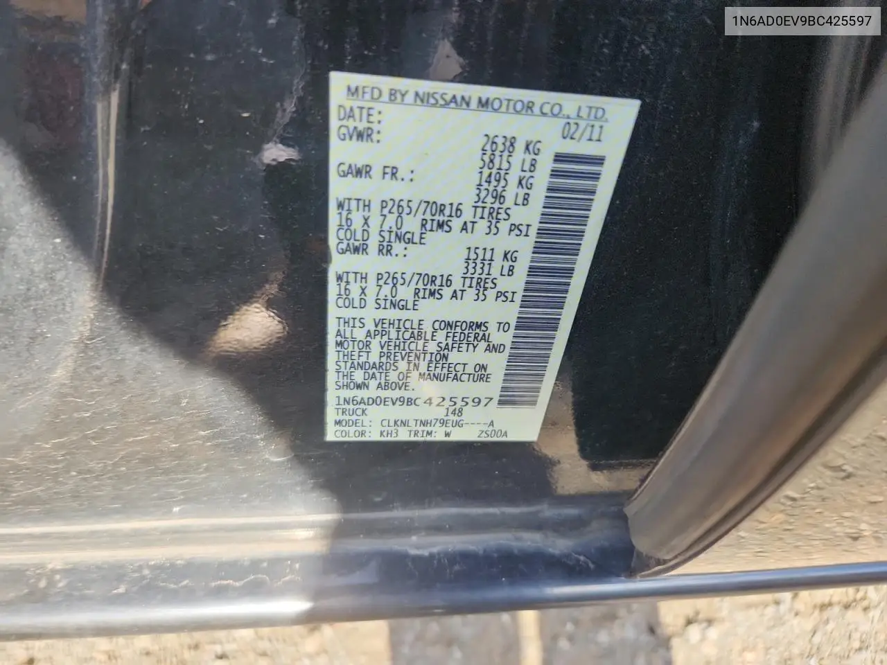 1N6AD0EV9BC425597 2011 Nissan Frontier S