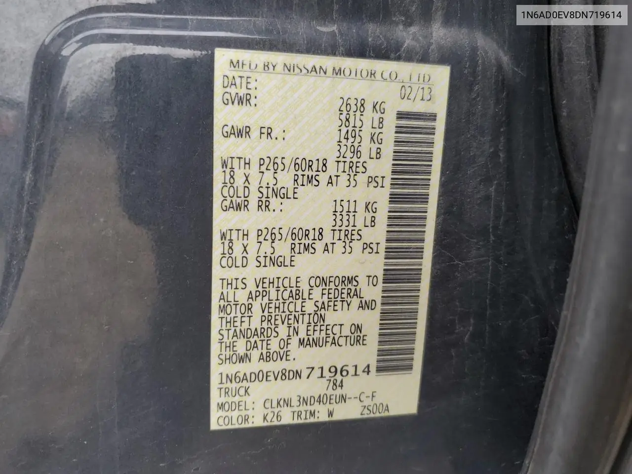 1N6AD0EV8DN719614 2013 Nissan Frontier S