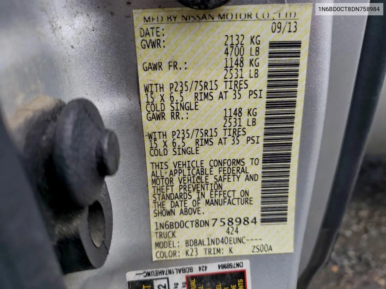 1N6BD0CT8DN758984 2013 Nissan Frontier S