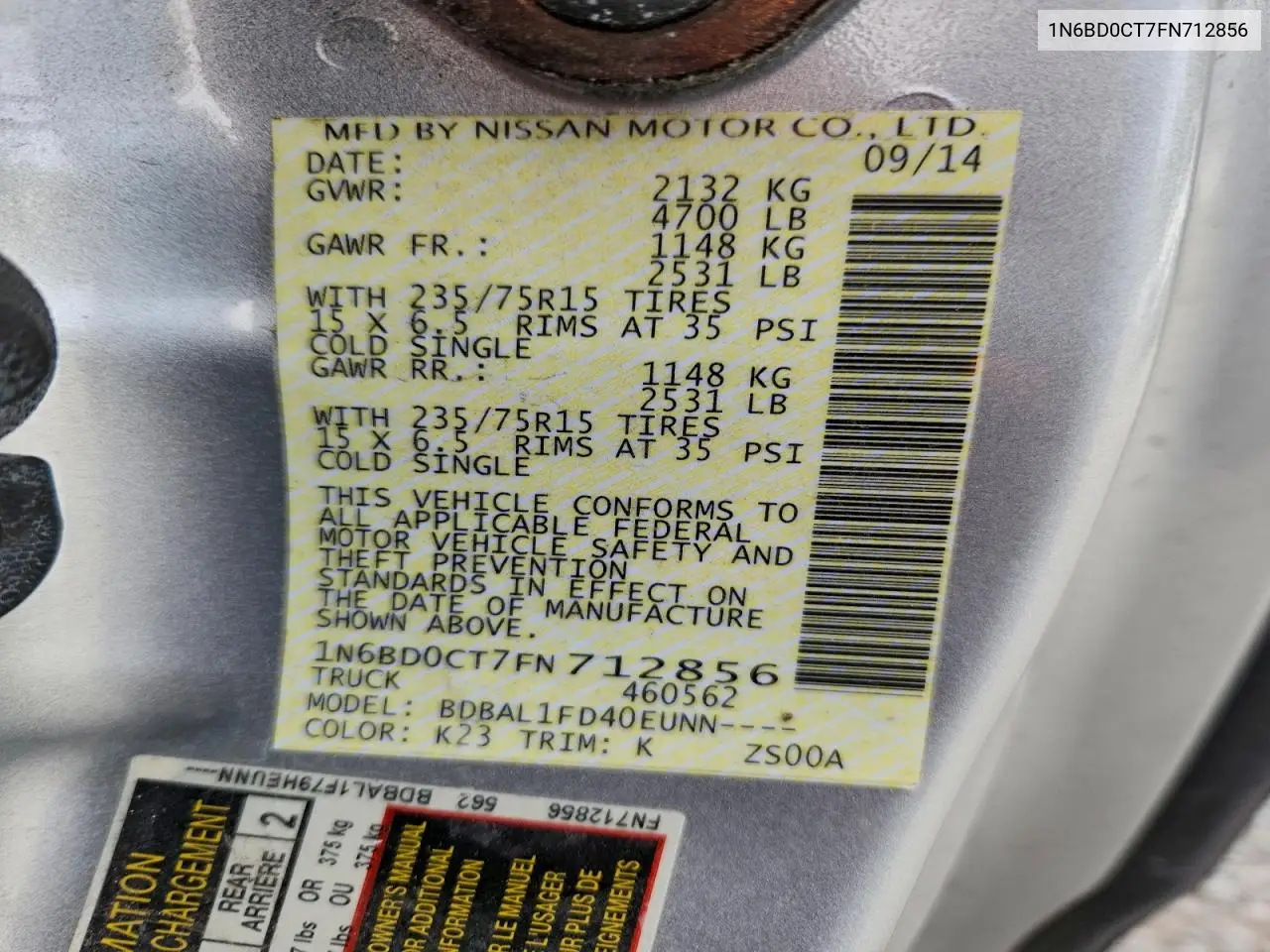 1N6BD0CT7FN712856 2015 Nissan Frontier S