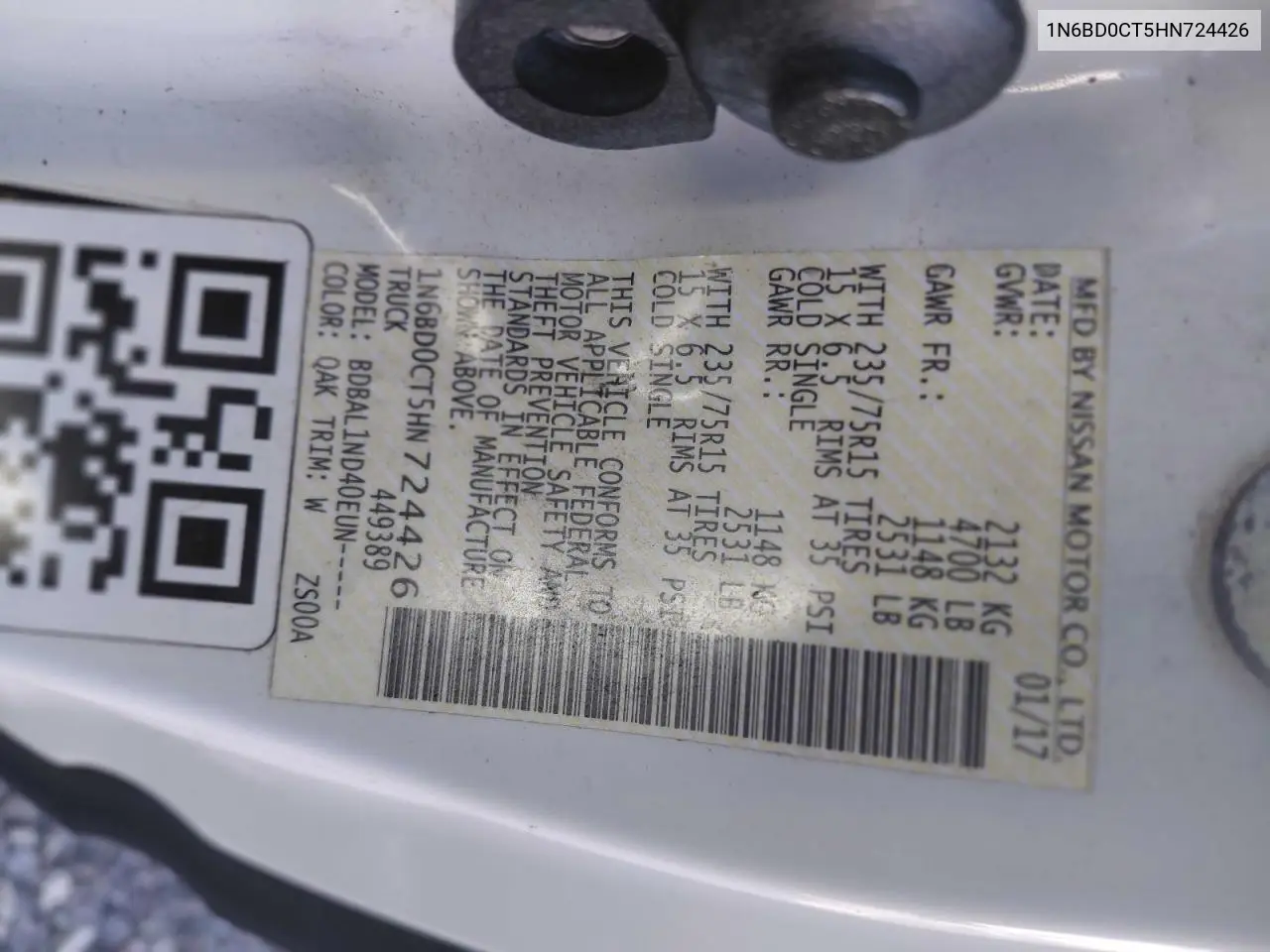 1N6BD0CT5HN724426 2017 Nissan Frontier S