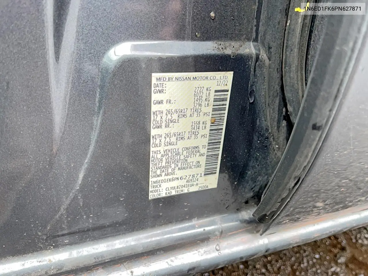 1N6ED1FK6PN627871 2023 Nissan Frontier Sv