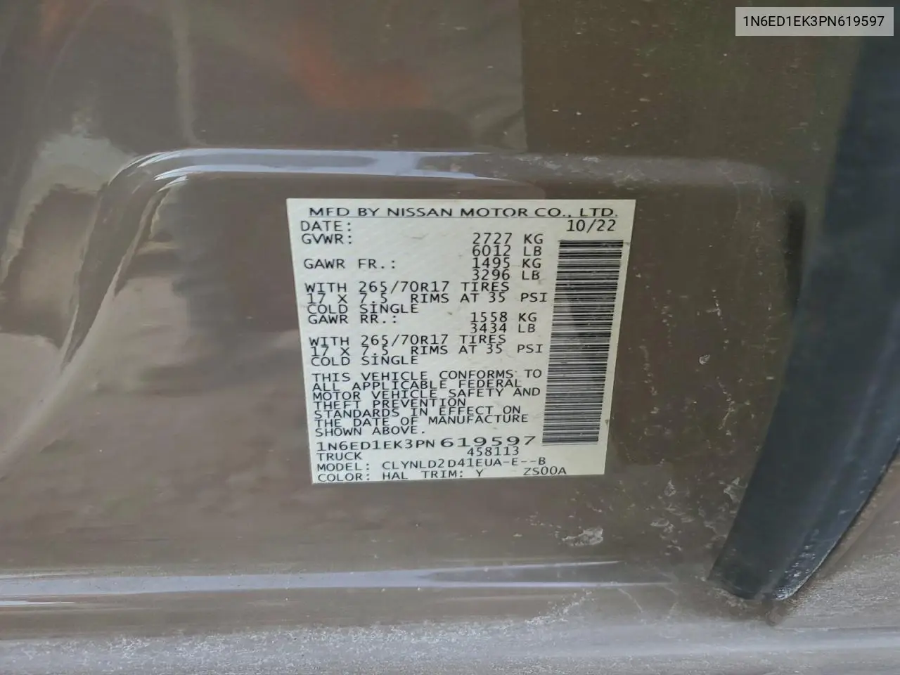 1N6ED1EK3PN619597 2023 Nissan Frontier S