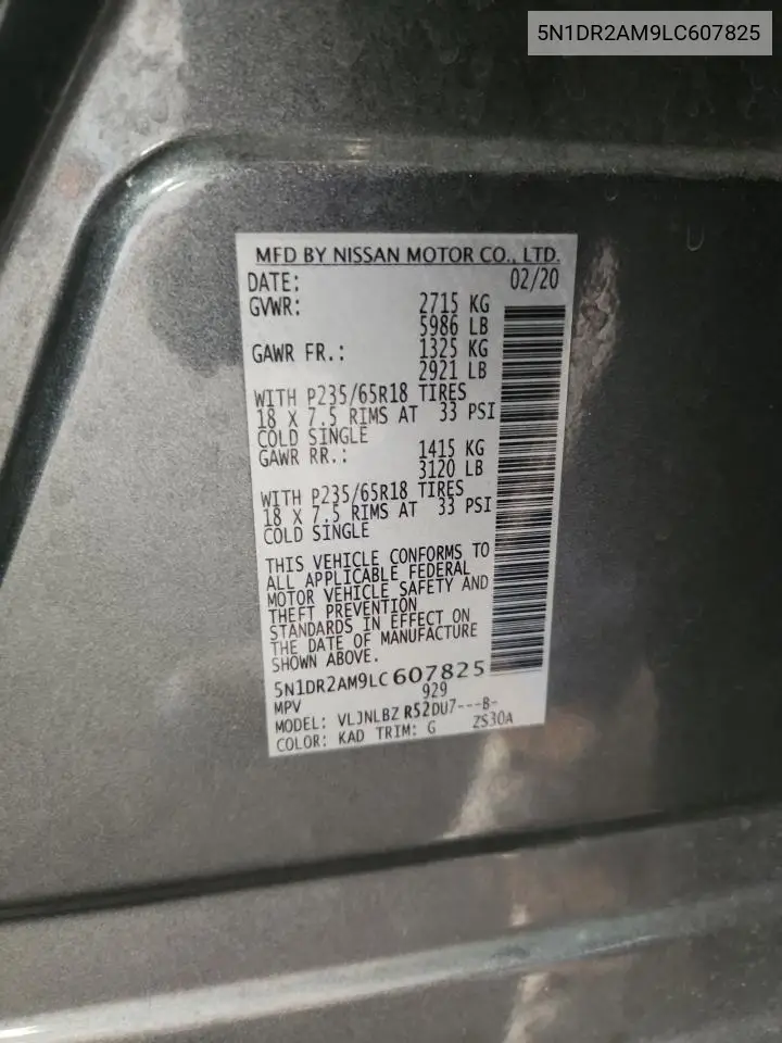 5N1DR2AM9LC607825 2020 Nissan Pathfinder S
