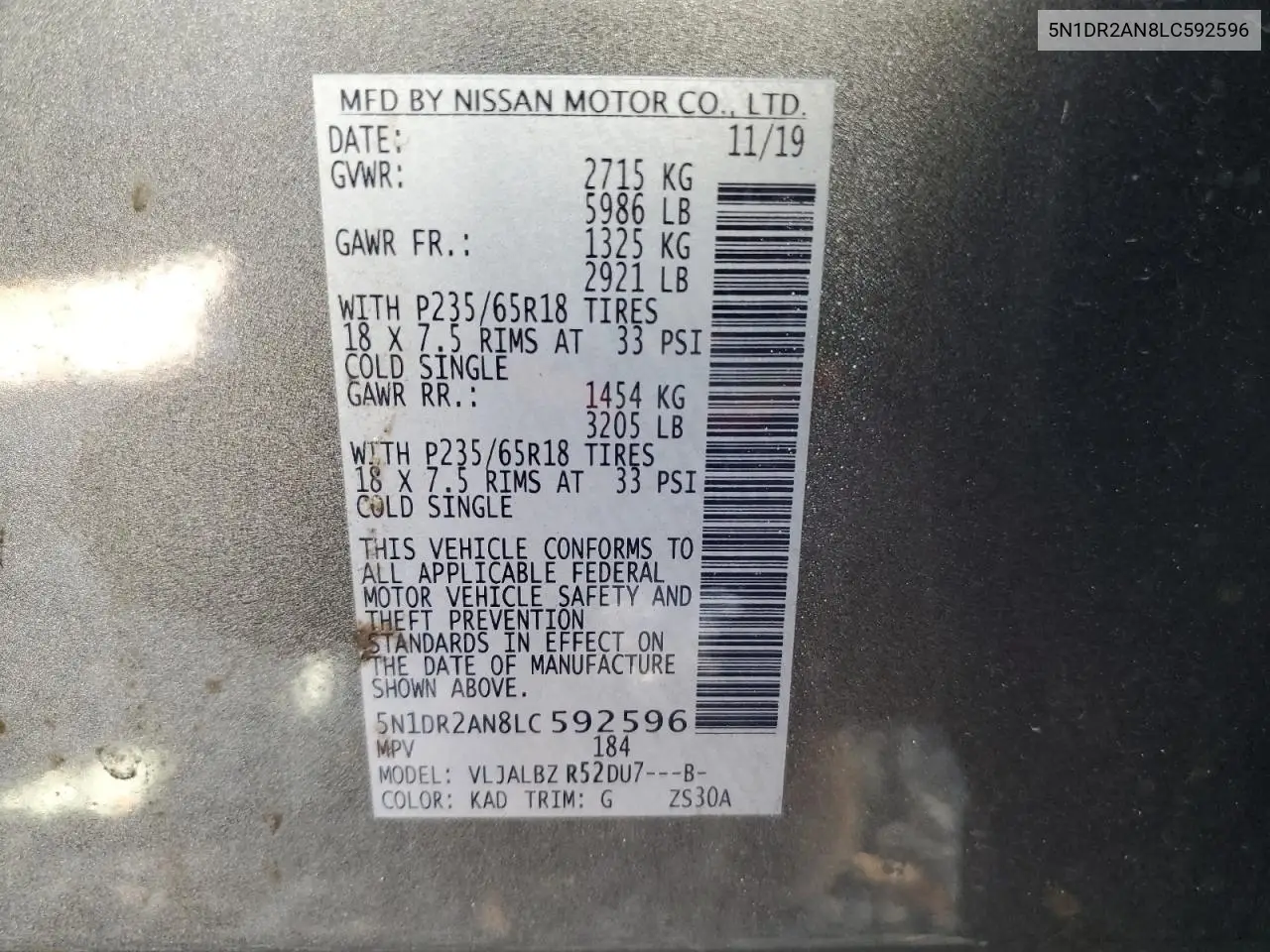 5N1DR2AN8LC592596 2020 Nissan Pathfinder S