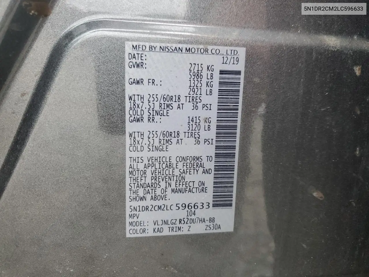 5N1DR2CM2LC596633 2020 Nissan Pathfinder Sl