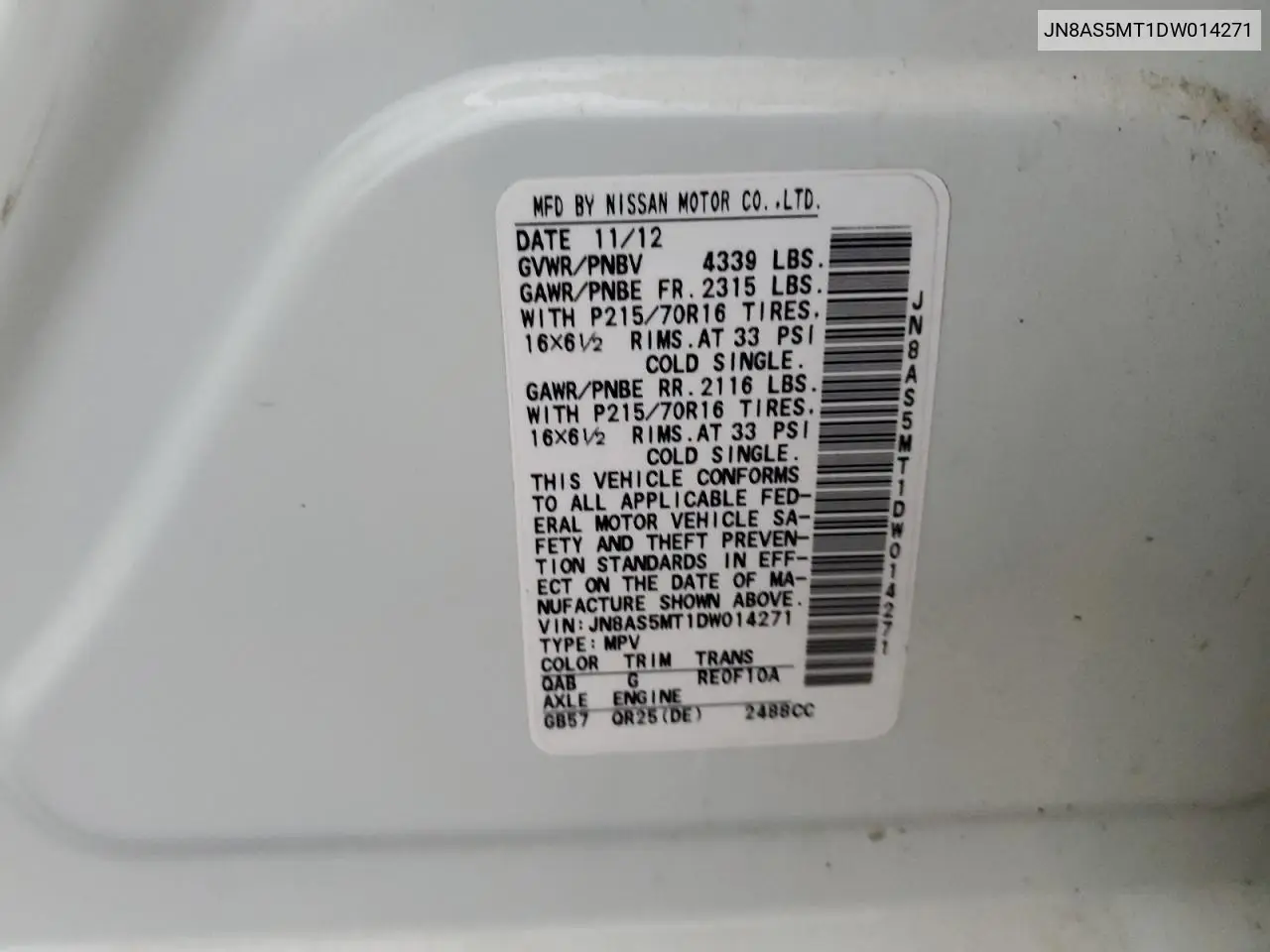 JN8AS5MT1DW014271 2013 Nissan Rogue S