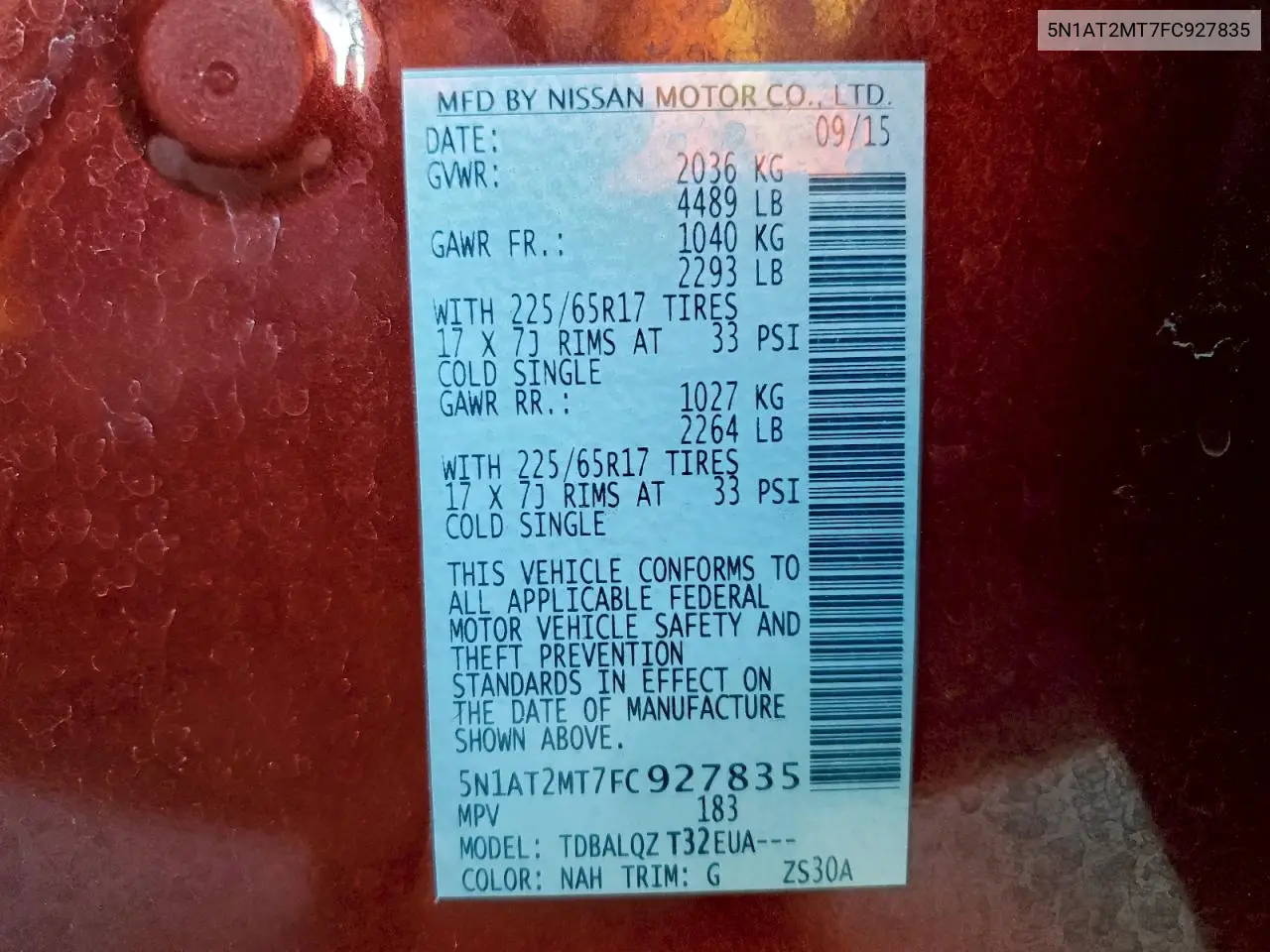 5N1AT2MT7FC927835 2015 Nissan Rogue S