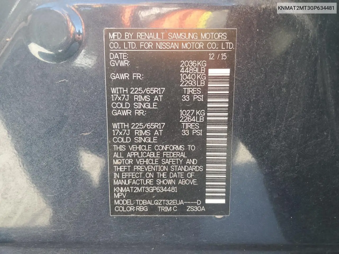 KNMAT2MT3GP634481 2016 Nissan Rogue S