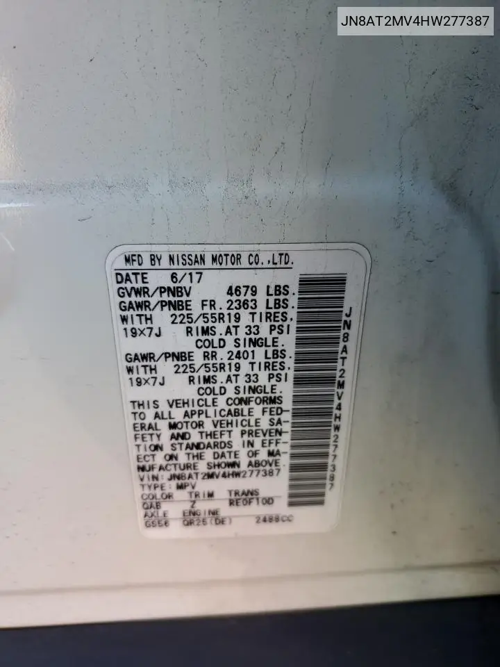 JN8AT2MV4HW277387 2017 Nissan Rogue S