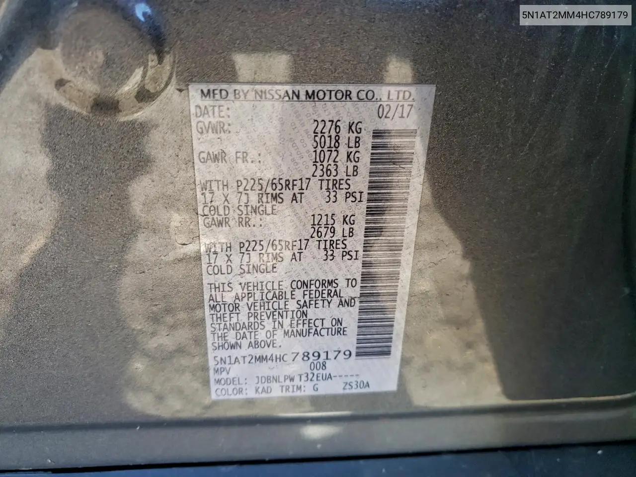 5N1AT2MM4HC789179 2017 Nissan Rogue S
