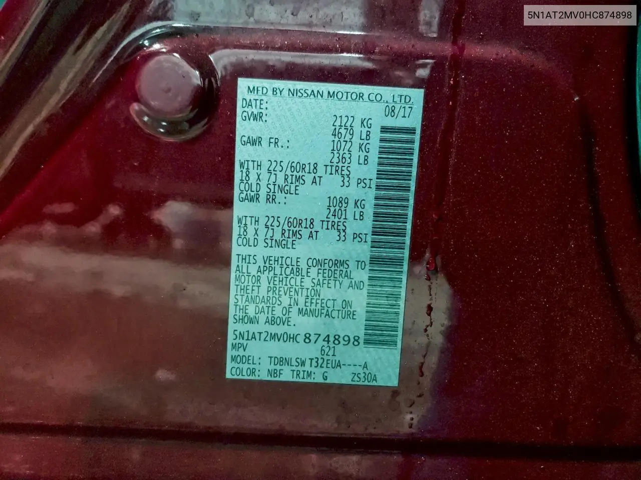 5N1AT2MV0HC874898 2017 Nissan Rogue Sv