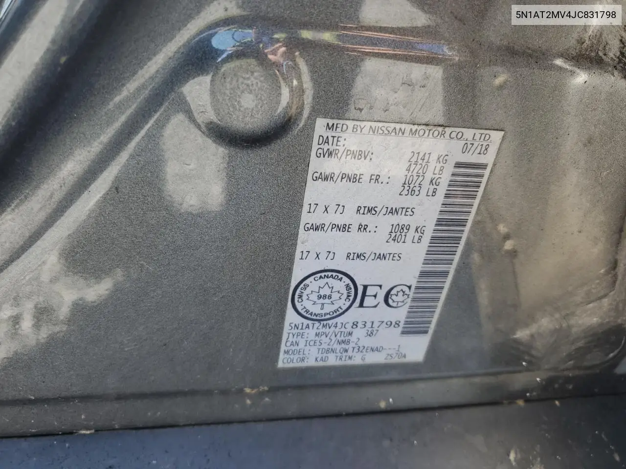 5N1AT2MV4JC831798 2018 Nissan Rogue S