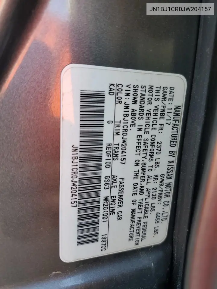 JN1BJ1CR0JW204157 2018 Nissan Rogue Sport S