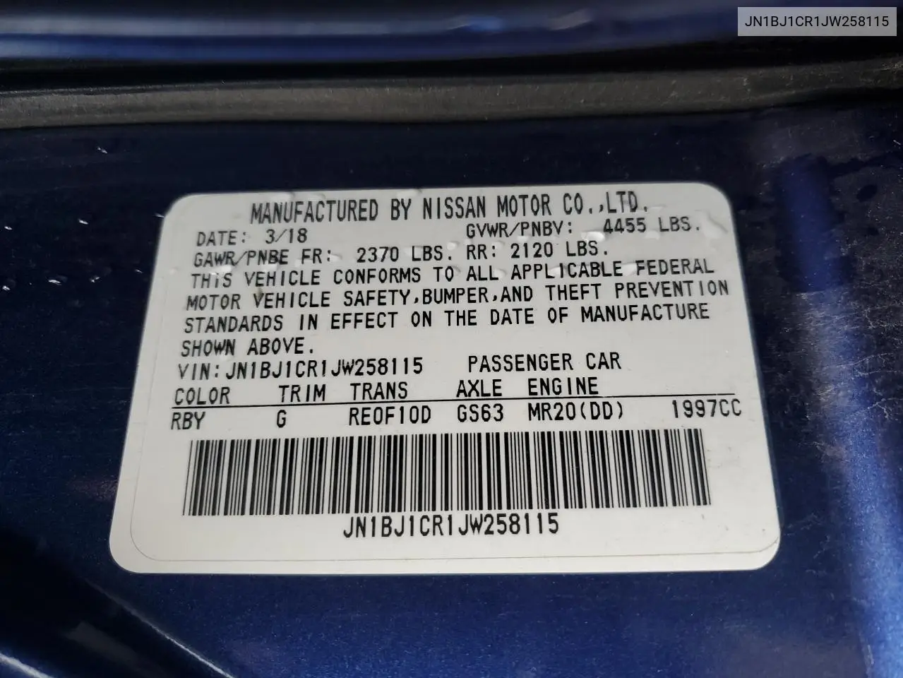 JN1BJ1CR1JW258115 2018 Nissan Rogue Sport S