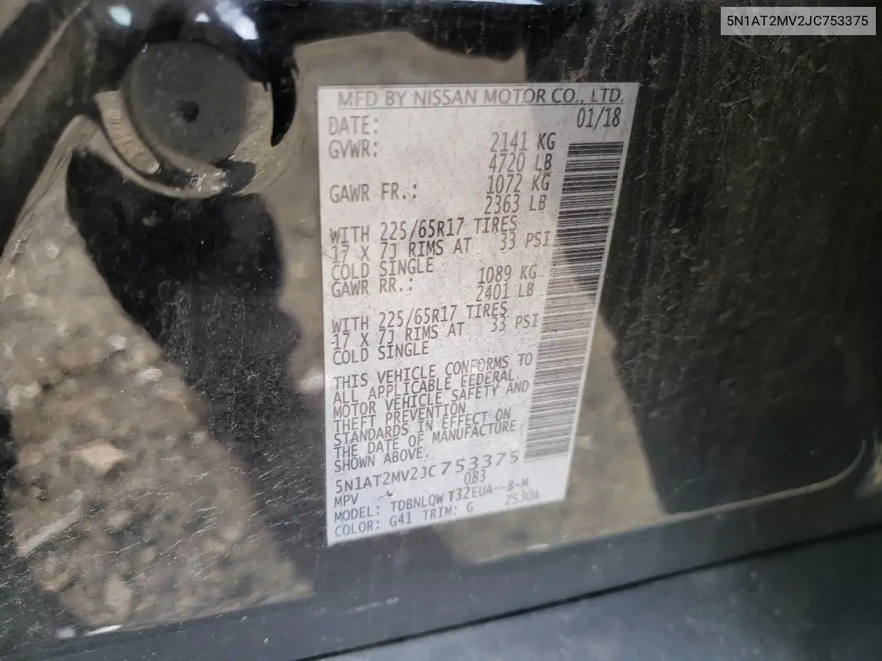 5N1AT2MV2JC753375 2018 Nissan Rogue S