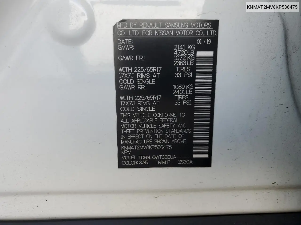 KNMAT2MV8KP536475 2019 Nissan Rogue S