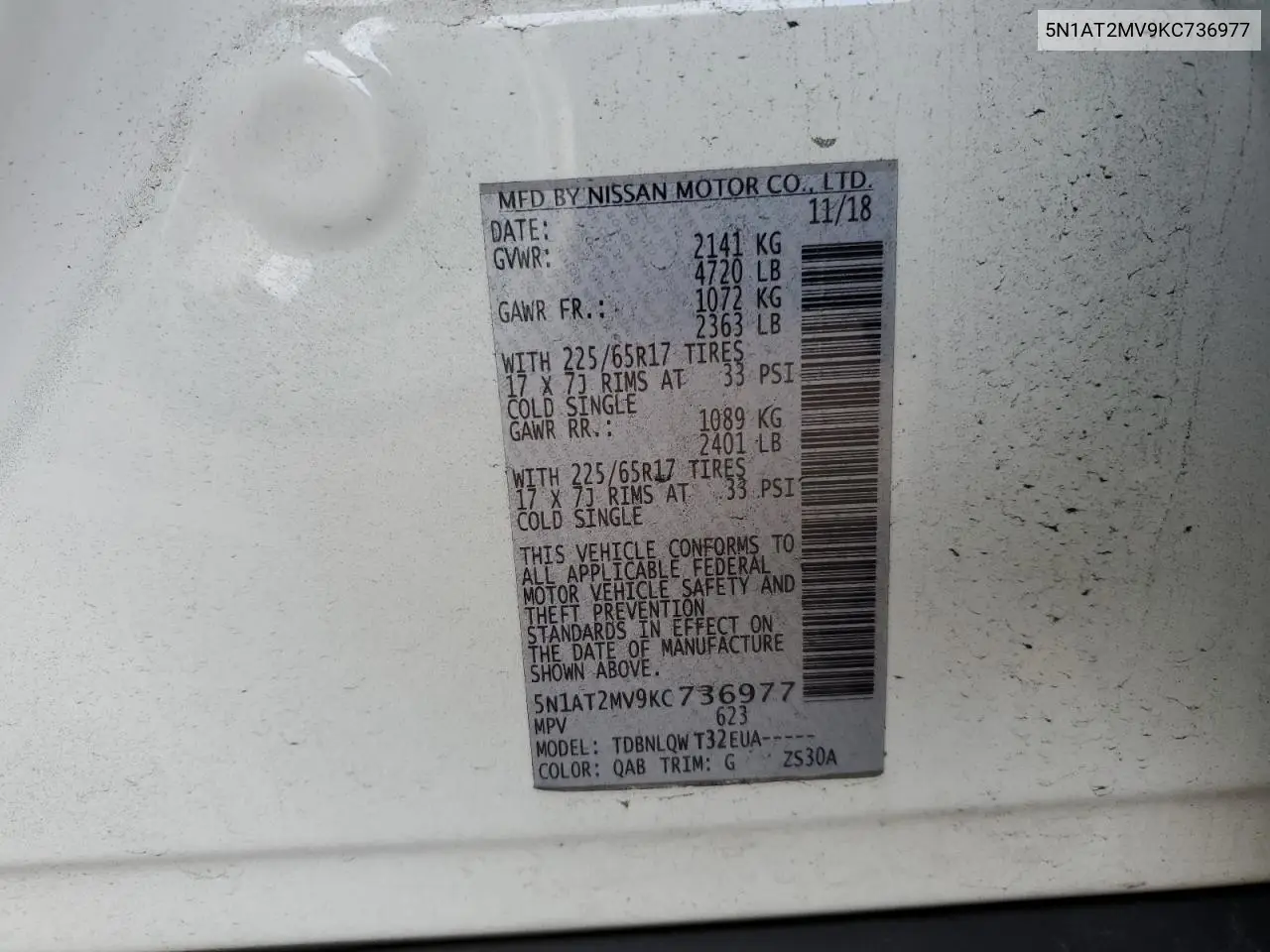 5N1AT2MV9KC736977 2019 Nissan Rogue S