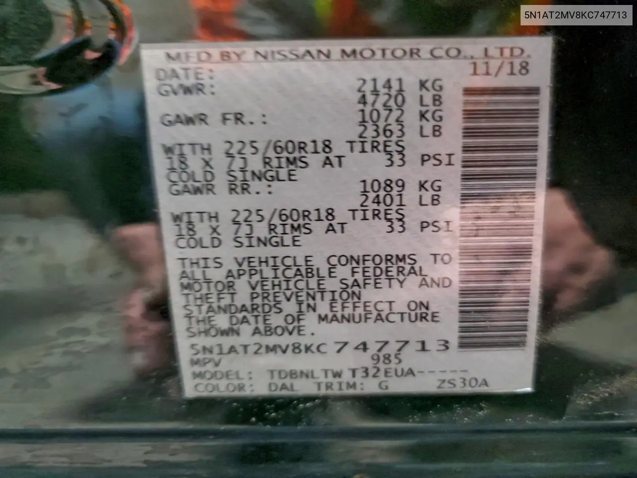 5N1AT2MV8KC747713 2019 Nissan Rogue S