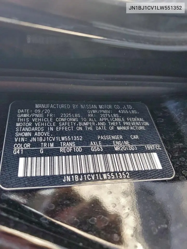 JN1BJ1CV1LW551352 2020 Nissan Rogue Sport S