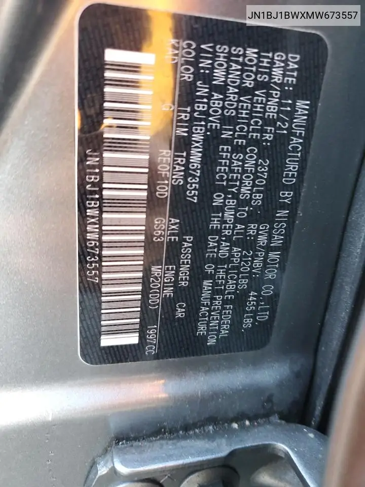JN1BJ1BWXMW673557 2021 Nissan Rogue Sport Sv