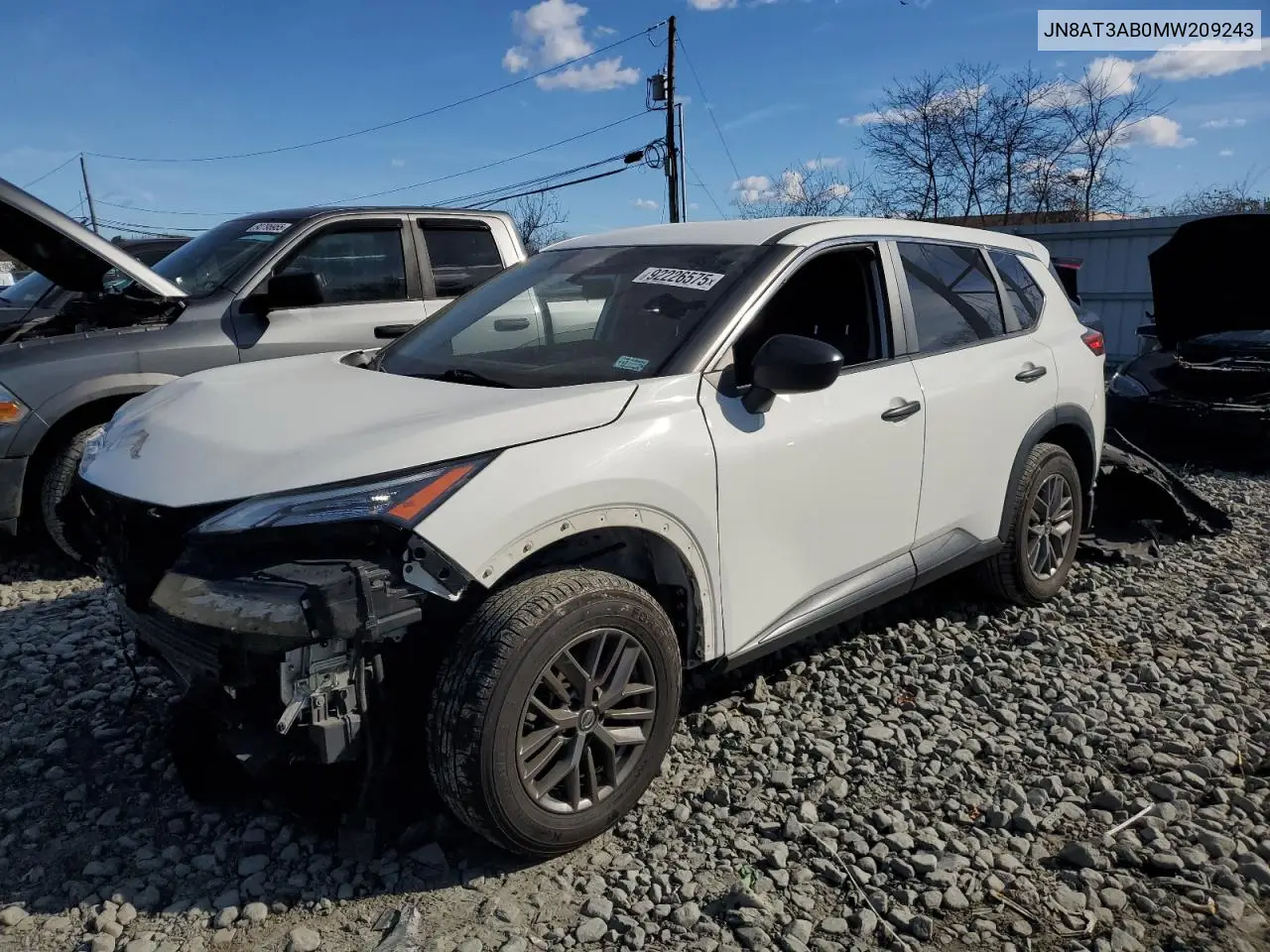 JN8AT3AB0MW209243 2021 Nissan Rogue S