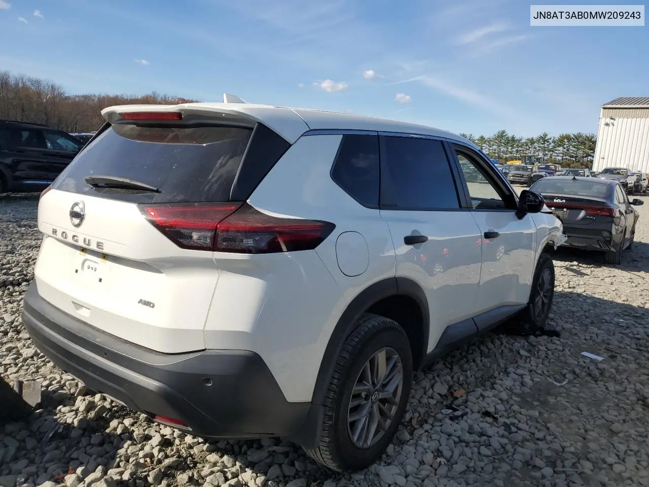 JN8AT3AB0MW209243 2021 Nissan Rogue S