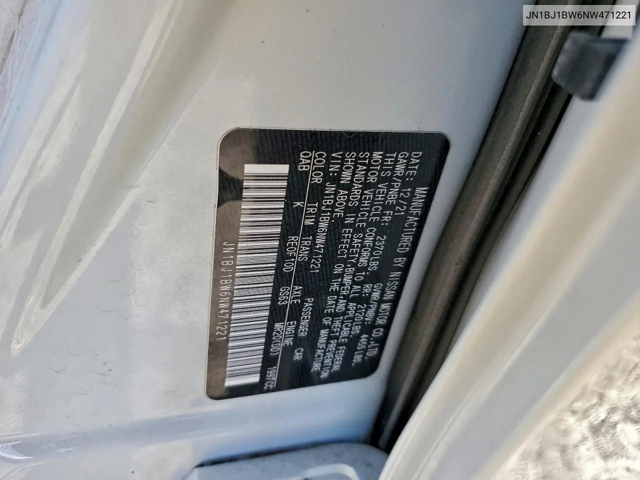JN1BJ1BW6NW471221 2022 Nissan Rogue Sport Sv
