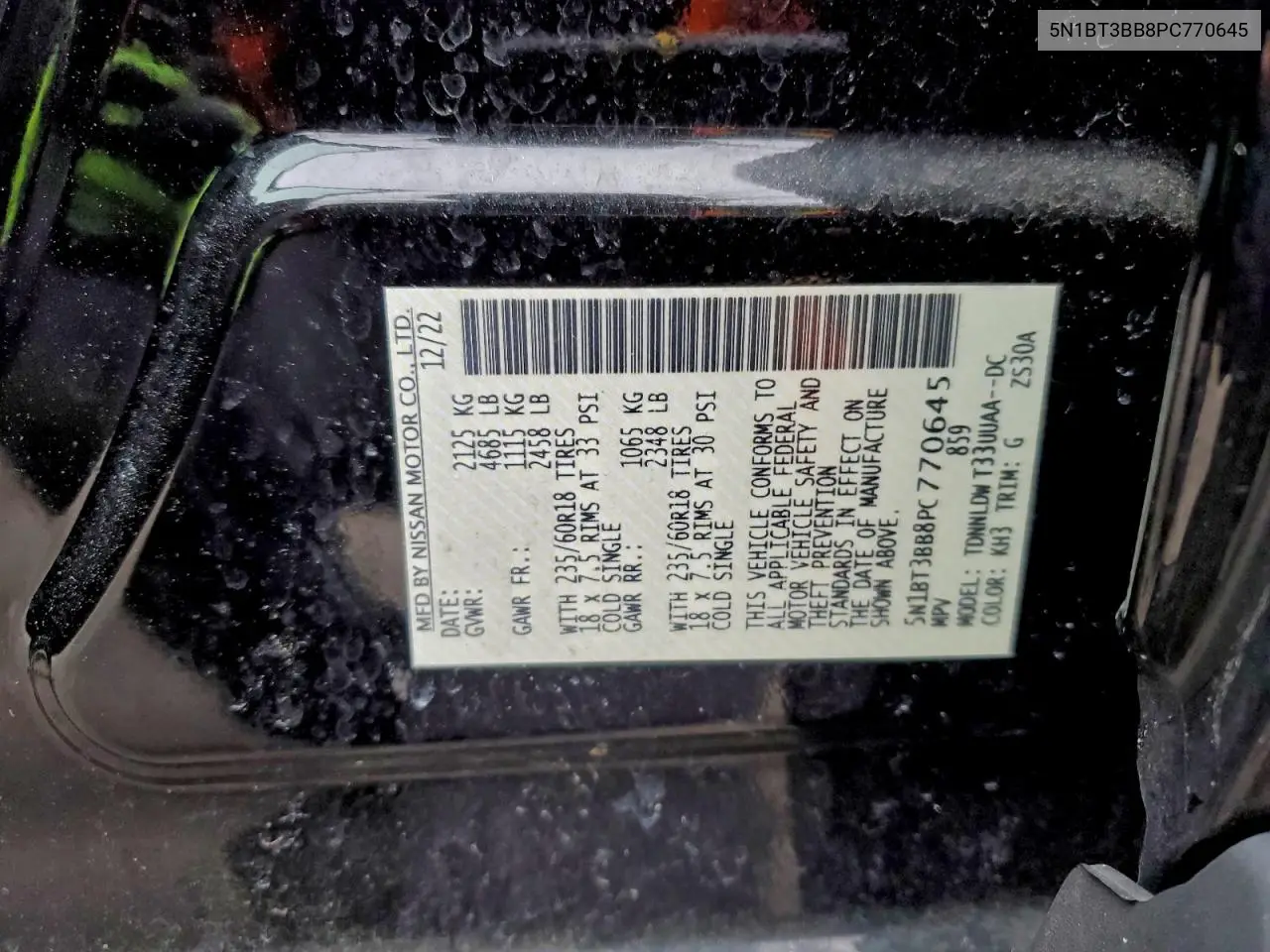 5N1BT3BB8PC770645 2023 Nissan Rogue Sv