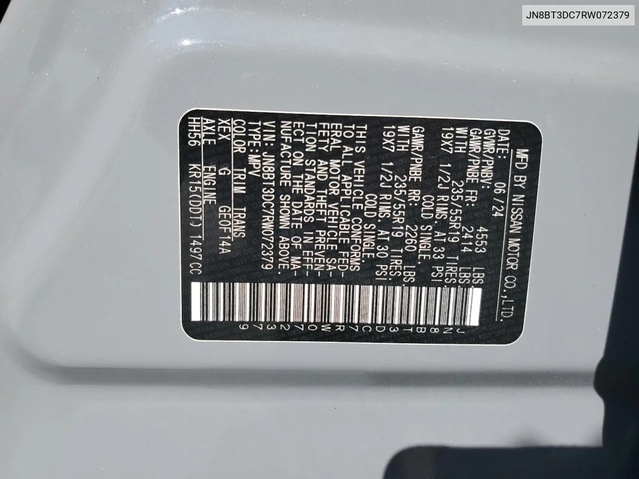 JN8BT3DC7RW072379 2024 Nissan Rogue Platinum