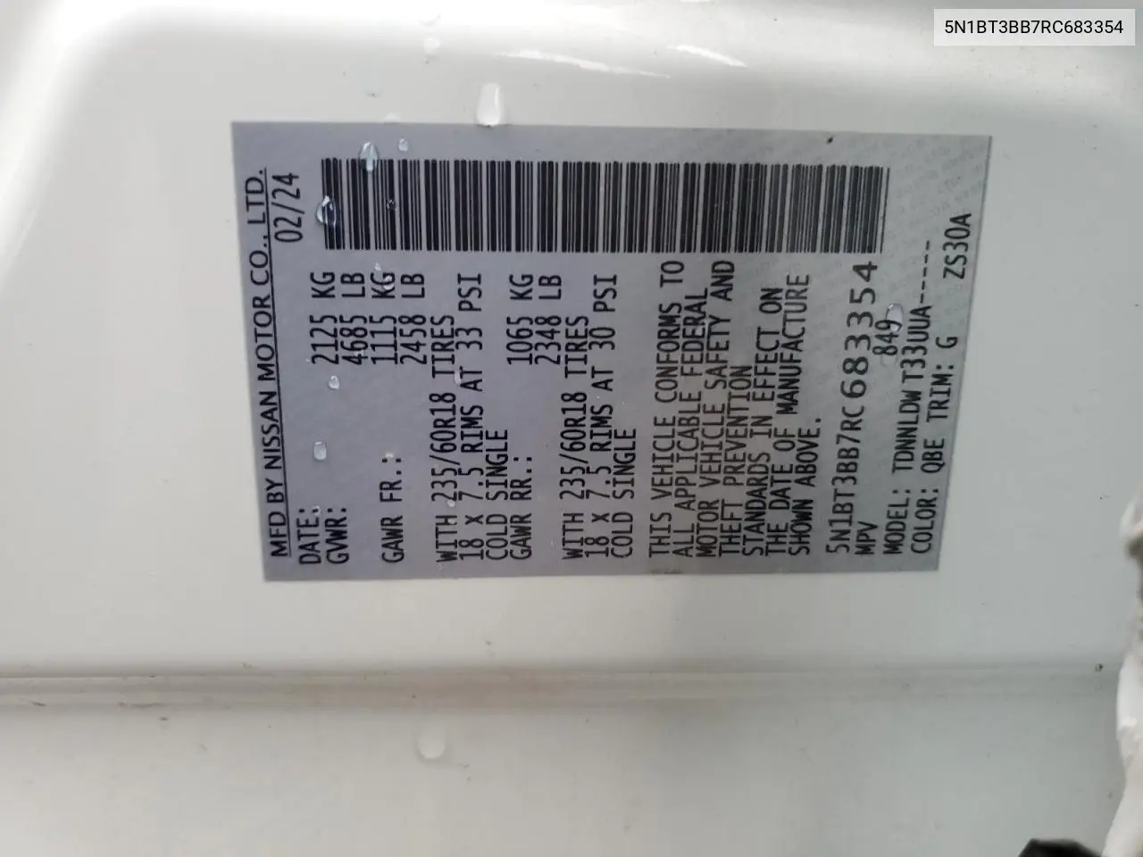 5N1BT3BB7RC683354 2024 Nissan Rogue Sv