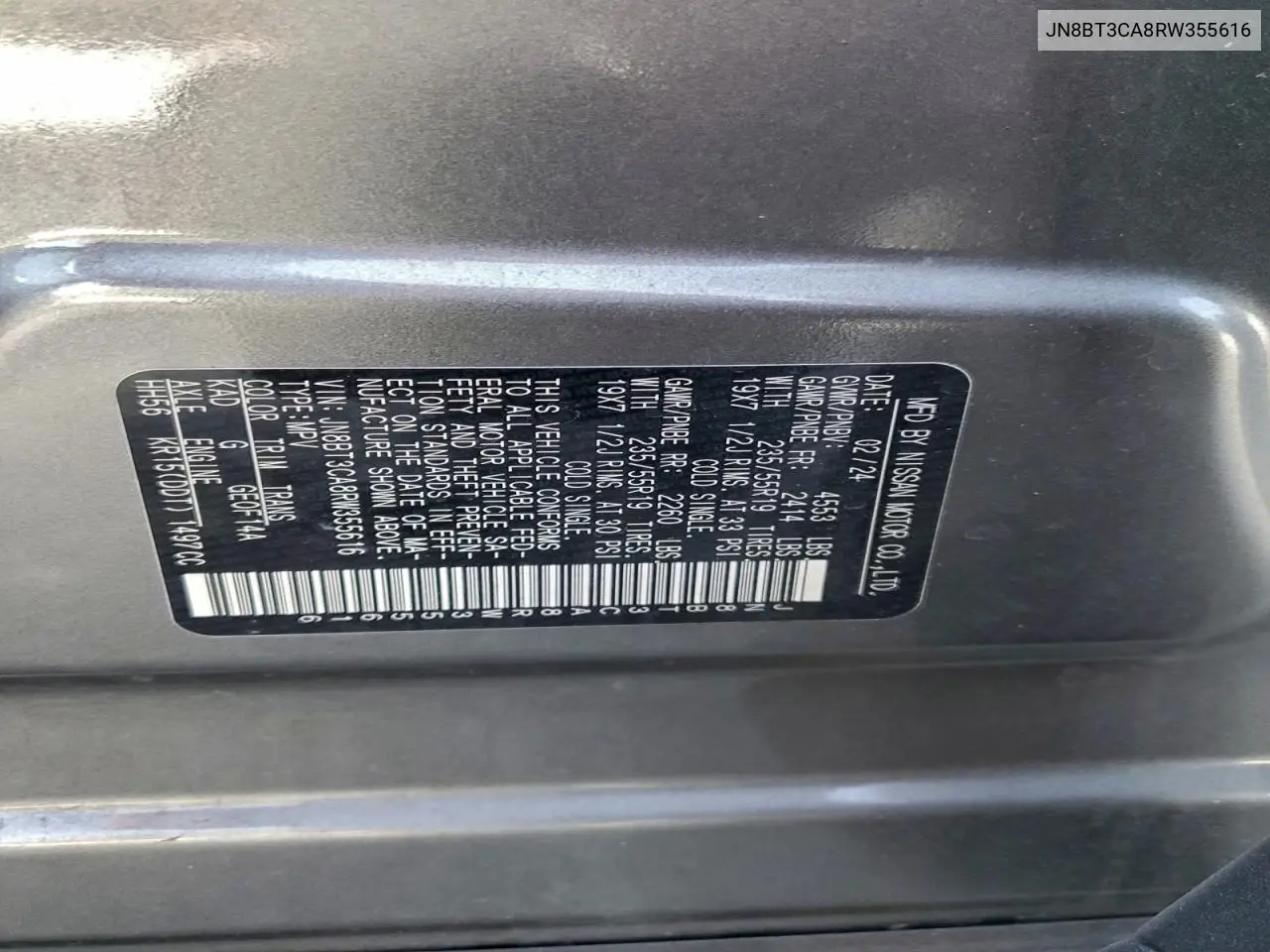 JN8BT3CA8RW355616 2024 Nissan Rogue Sl