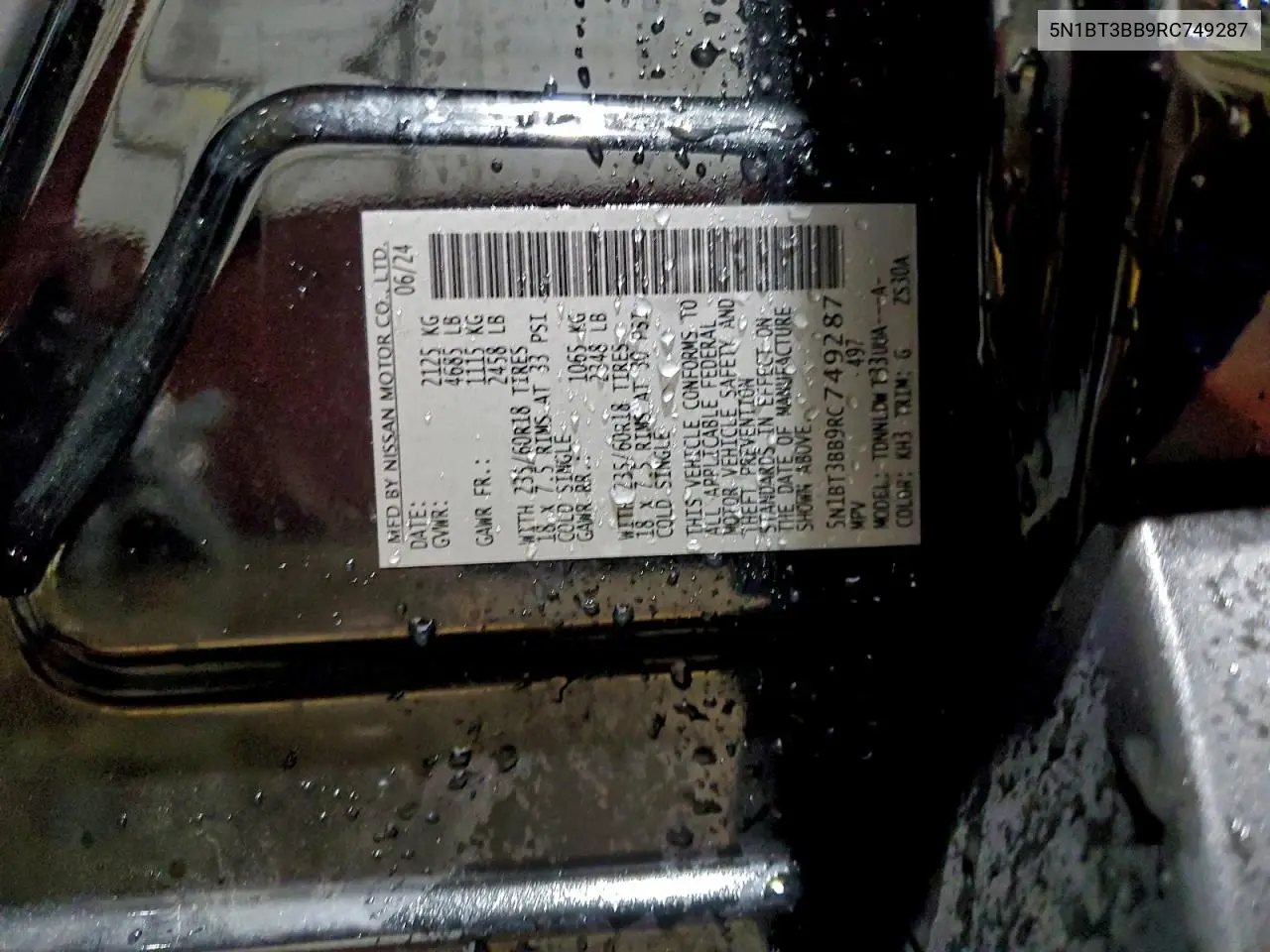 5N1BT3BB9RC749287 2024 Nissan Rogue Sv