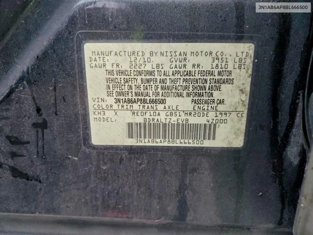 3N1AB6AP8BL666500 2011 Nissan Sentra 2.0