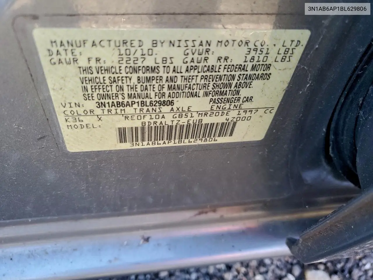 3N1AB6AP1BL629806 2011 Nissan Sentra 2.0