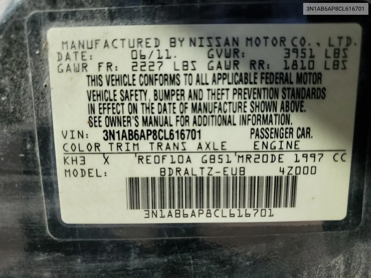 3N1AB6AP8CL616701 2012 Nissan Sentra 2.0