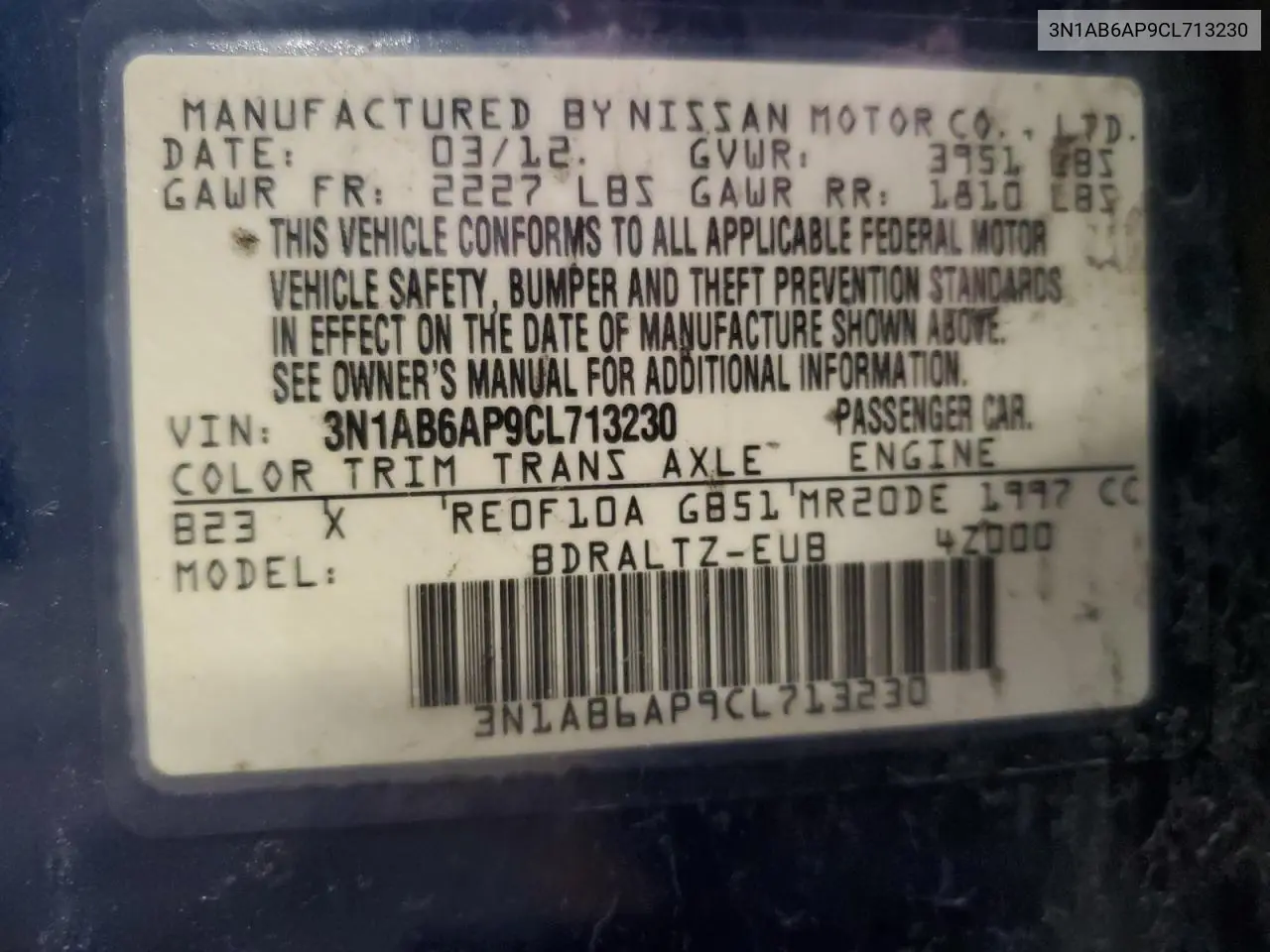 3N1AB6AP9CL713230 2012 Nissan Sentra 2.0