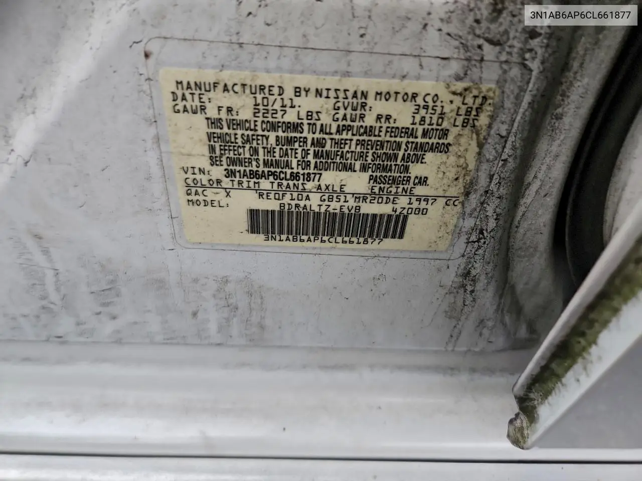 3N1AB6AP6CL661877 2012 Nissan Sentra 2.0