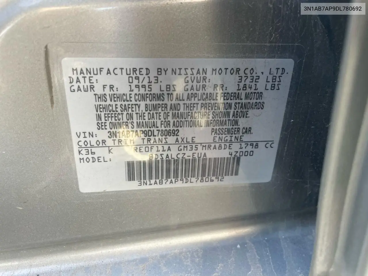 3N1AB7AP9DL780692 2013 Nissan Sentra S