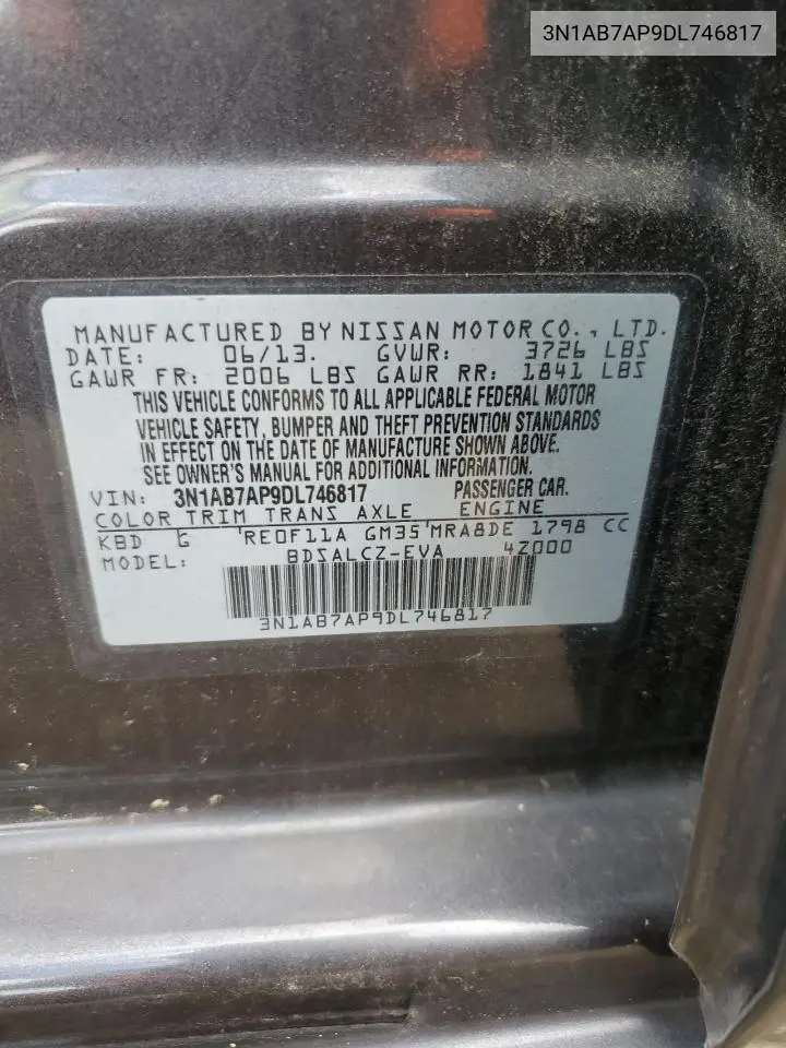 3N1AB7AP9DL746817 2013 Nissan Sentra S