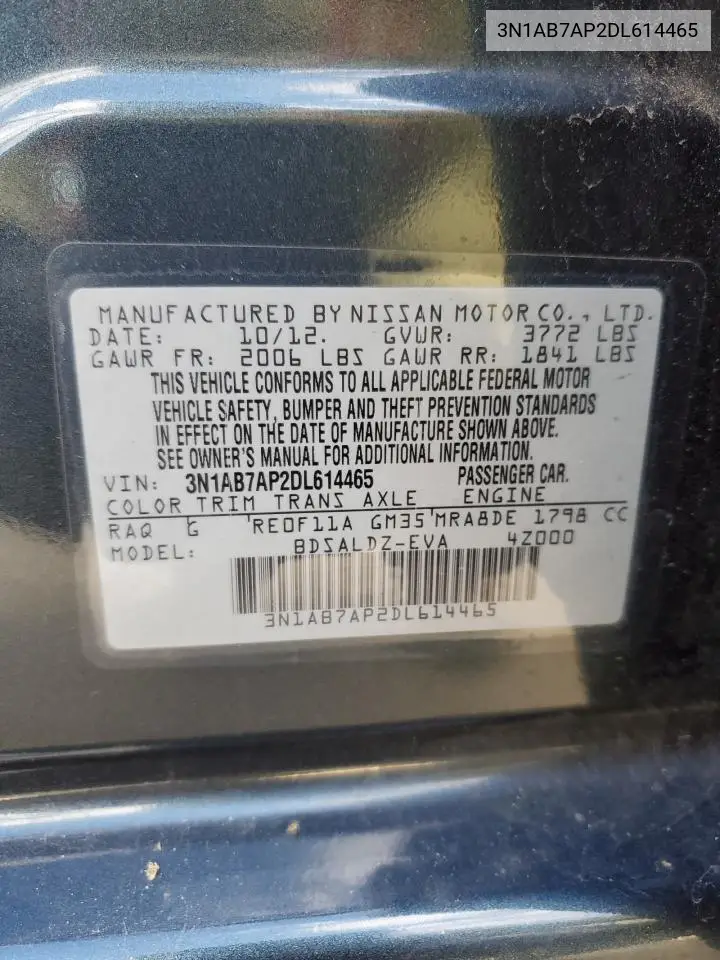 3N1AB7AP2DL614465 2013 Nissan Sentra S