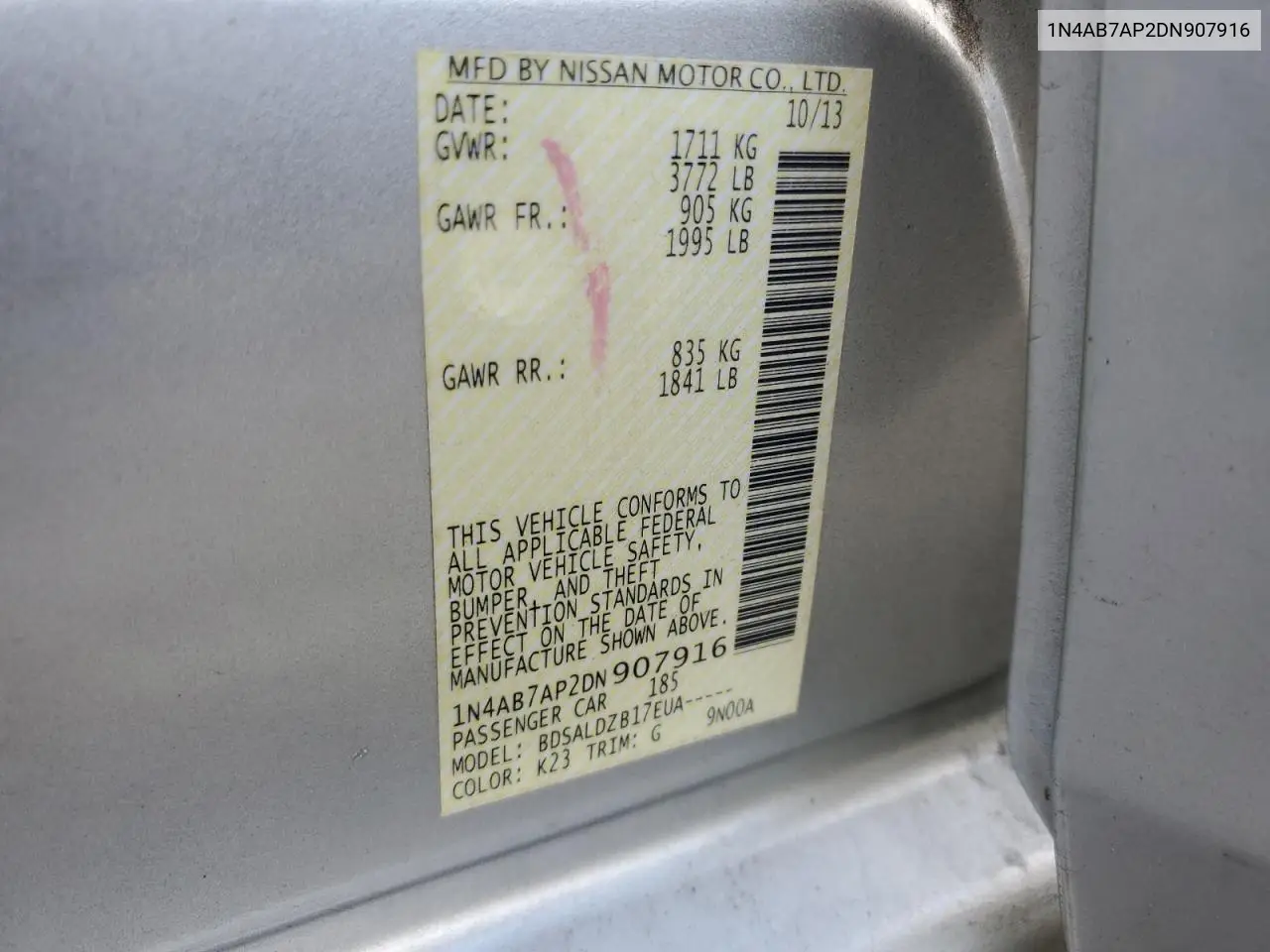 1N4AB7AP2DN907916 2013 Nissan Sentra S