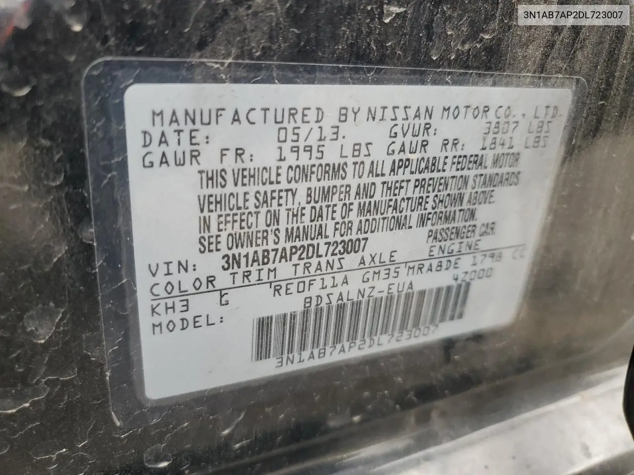 3N1AB7AP2DL723007 2013 Nissan Sentra S